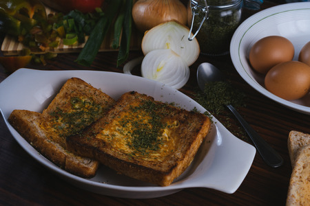 Homemade egg in holeの写真素材