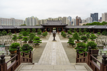 Chi Lin Nunnery - Diamond Hill, Hong Kong April 27 2017: Garden hall full of bonsai trees and calm environmentのeditorial素材