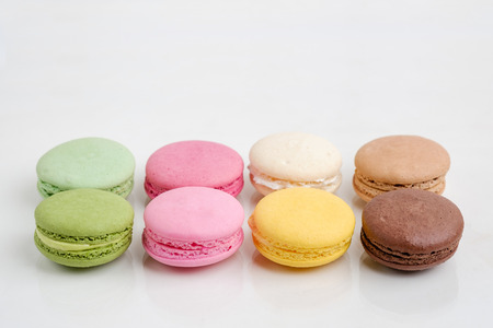 French macaroons cookies on white isolated backgroundの写真素材
