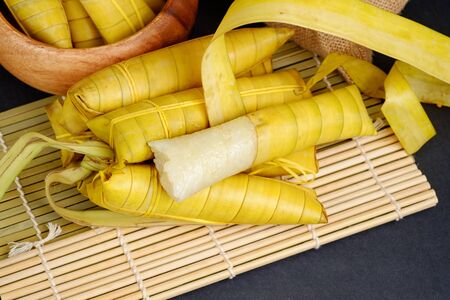 Suman sa Ibos, a traditional sticky rice cake wrapped in buli leavesの写真素材