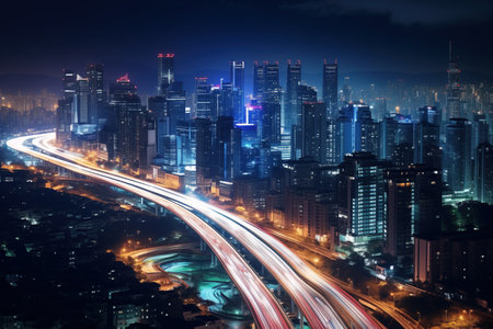 Night scene of city. Cityscape. Metropolitan conceptの素材