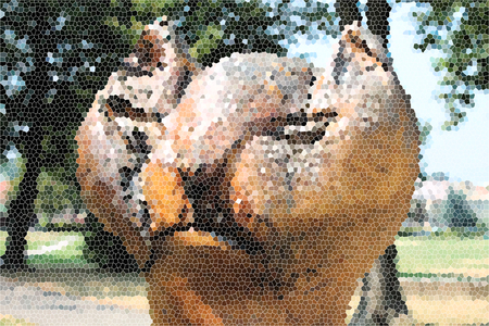 Artistic Stained Glass Wooden Cat Backgroundの写真素材