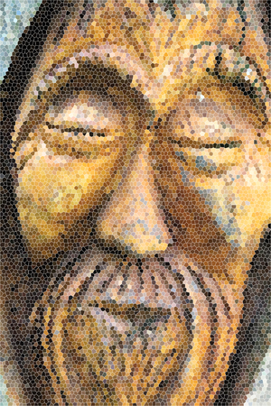 Artistic Stained Glass Wooden Face Backgroundの写真素材