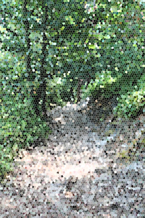 Artistic Stained Glass Forrest Path Backgroundの写真素材