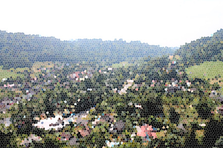 Artistic Stained Glass City View Background