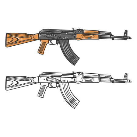 AKM Assault Riffle in Vector Illustration,のイラスト素材