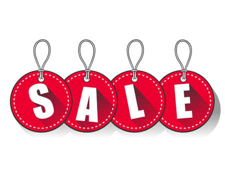Vector hanging red sales tags with shadowのイラスト素材