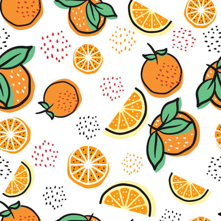 Abstract Orange Fruit Seamless Pattern Texture With Leaf