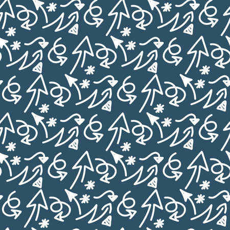 Hand Drawn Seamless Arrow Pattern Background Isolated on Dark Backgroundのイラスト素材