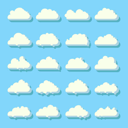 Cloud vector set collection isolated on blue backgroundのイラスト素材