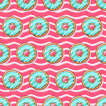 Colorful donuts illustration seamless pattern background. , Cute bakery vector or illustrationのイラスト素材