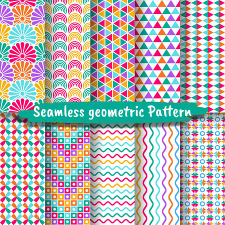 Collection of seamless geometric patterns, Abstract geometric graphic design pattern. Seamless geometric lines pattern.のイラスト素材