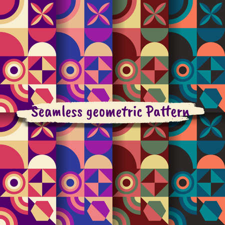 Collection of seamless Geometric Patterns, Vector colorful geometric background.のイラスト素材