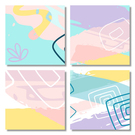 Set of Abstract Shape Background Memphis Pastel Color, Modern abstract covers set, Colorful geometric background setのイラスト素材