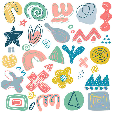 Set of Memphis geometric abstract shapes element, abstract geometric shapes. Memphis design elementのイラスト素材