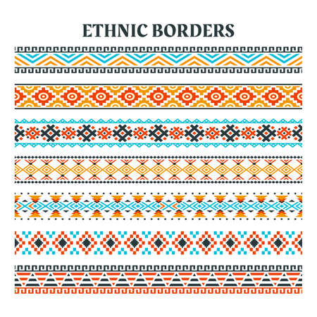 Set of Ethnic Element Strips Border, Ethnic strips motifs, ethnic Borders handmade with stripesのイラスト素材