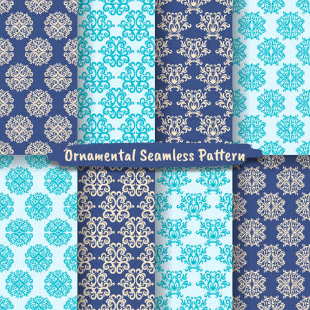 Collection of geometric ornamental Seamless Pattern, Damask Seamless Patterns Setのイラスト素材