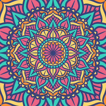 Ethnic Mandala Round Ornament Pattern With Colorful, Mandala Vector Background, Decorative Patternのイラスト素材