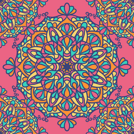 Mandala Round Ornament Seamless Pattern, Ethnic Floral Pattern, Vintage Decorative Elementsのイラスト素材