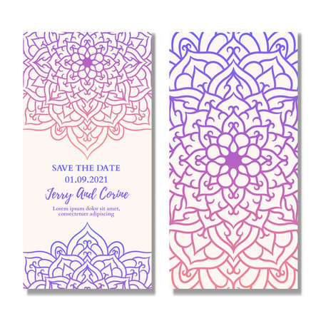 Vintage wedding invitation card with mandala gradient design. Mandala wedding invitation templateのイラスト素材