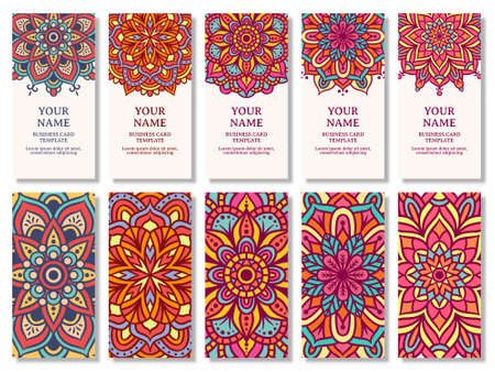 Set of vintage wedding invitation card with mandala design. Mandala wedding invitation templateのイラスト素材