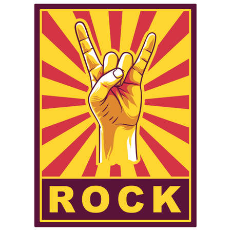 Rock n roll or Heavy metal hand gesture poster. Two fingers up. Rock hand gesture. Hornのイラスト素材
