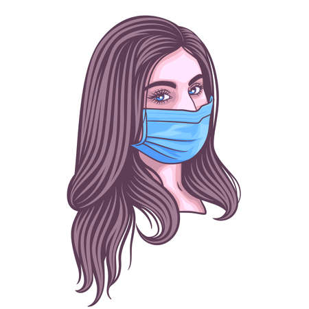 women protective mask against for virus, woman wearing a mask, woman face in mask vectorのイラスト素材