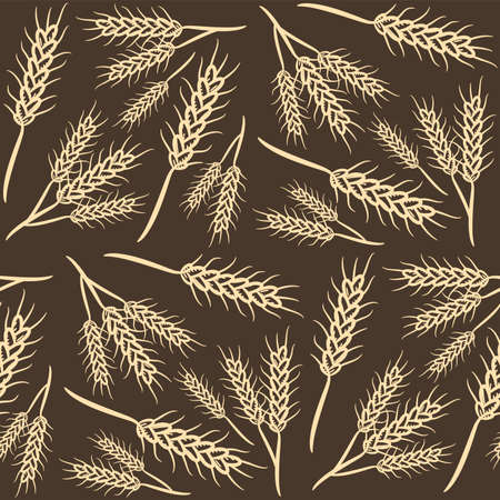 Wheat seamless pattern background hand drawn. Pattern of wheat earsのイラスト素材