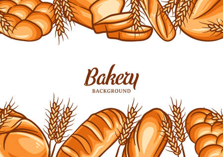Bakery background with colorful bread vector illustration. Bakery or bakehouse menuのイラスト素材
