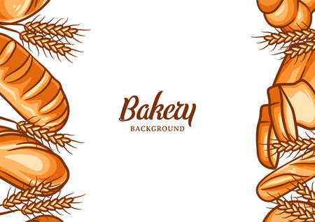 Bakery background with colorful bread vector illustration. Bakery or bakehouse menuのイラスト素材