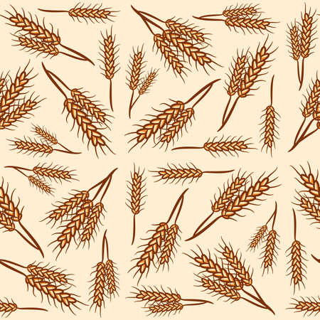 Wheat seamless pattern background hand drawn. Pattern of wheat earsのイラスト素材