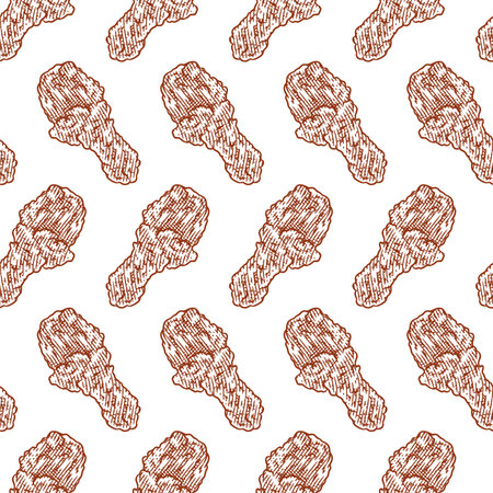 Crispy fried chicken seamless pattern. Fast food pattern backgroundのイラスト素材