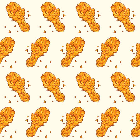 Crispy fried chicken seamless pattern. Fast food pattern backgroundのイラスト素材