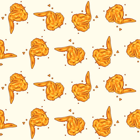 Crispy fried chicken seamless pattern. Fast food pattern backgroundのイラスト素材