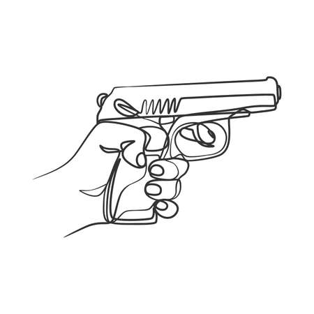 Continuous line art drawing of hand holding gun. One line drawing hand holding the gunのイラスト素材