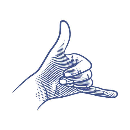 Call me sign hand gesture line art vector illustration, Hands showing call me gestureのイラスト素材