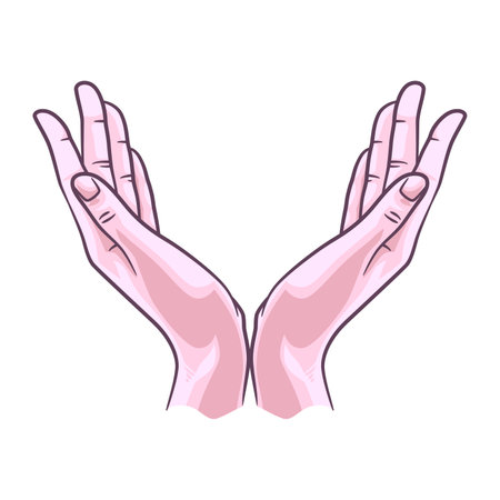 Praying hands illustration vector drawing. Hand drawn hands in praying position. Praying hands cartoonのイラスト素材