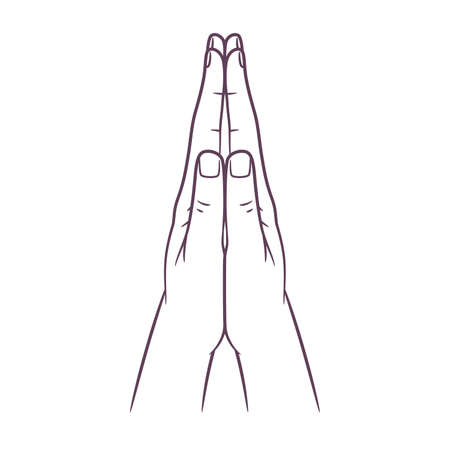 Line art drawing of praying hand. Outline drawing hands in praying position. Praying handsのイラスト素材
