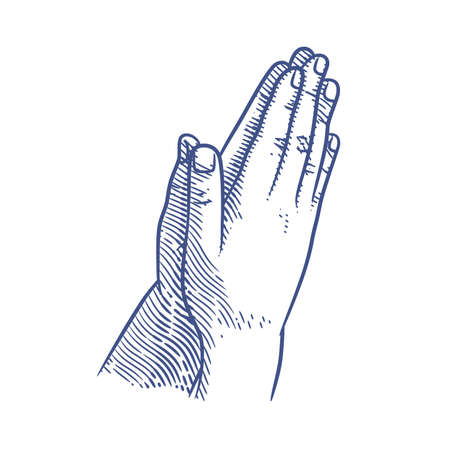 Praying hands line art drawing illustration. Hand drawn hands in praying position. Praying handsのイラスト素材