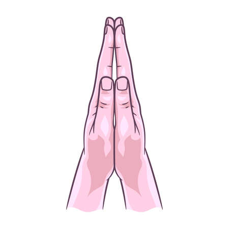 Praying hands illustration vector drawing. Hand drawn hands in praying position. Praying handsのイラスト素材