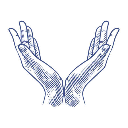 Praying hands line art drawing illustration. Hand drawn hands in praying position. Praying handsのイラスト素材
