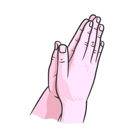 Praying hands illustration vector drawing. Hand drawn hands in praying position. Praying hands cartoonのイラスト素材