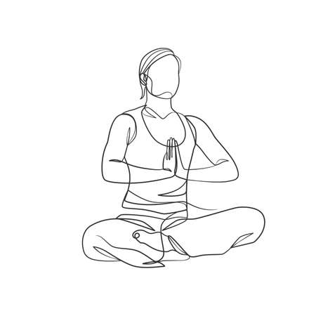 Yoga girl continuous line drawing minimalist design. One line drawing of woman in yoga pose exerciseのイラスト素材