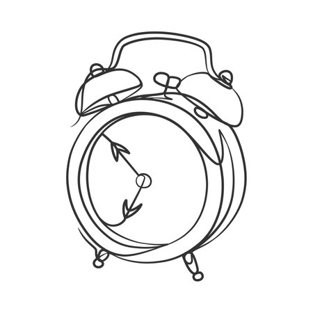 Continuous line drawing of alarm clock, Classic alarm clock one line drawing minimalist designのイラスト素材