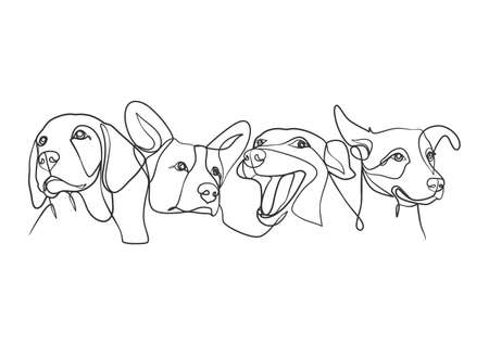 Continuous line drawing style of dog head. Dog head one line drawing minimalist designのイラスト素材