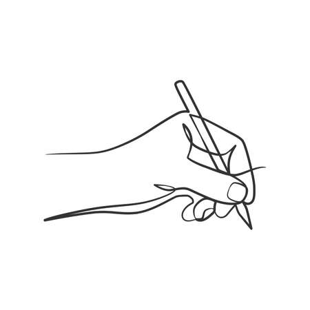 Continuous line drawing of hand holding pen and writing or drawing. Hand holding pen one line artのイラスト素材