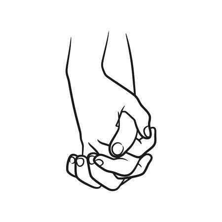 Hands couple line art illustration, Hands holding togetherのイラスト素材