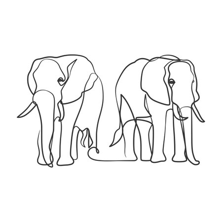 Elephant in continuous line art drawing, Elephant one line art minimalism designのイラスト素材