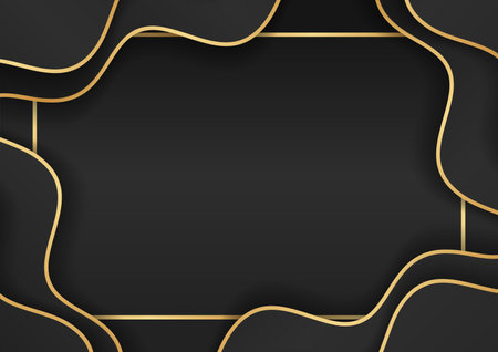Abstract black and gold lines luxury background. Modern design, wavy gold lines and shinyのイラスト素材