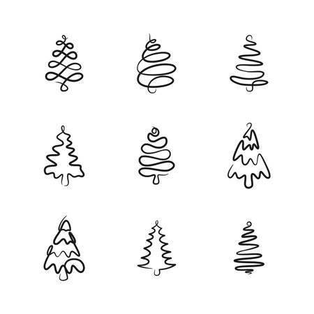 Continuous line drawing Christmas tree, Xmas tree one line drawing, Minimalist christmas treeのイラスト素材